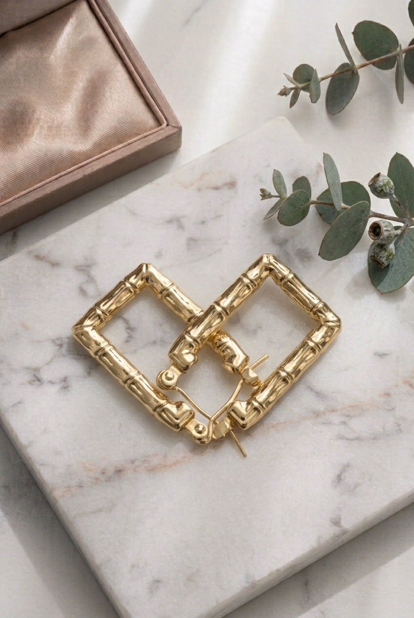 Sculpted Square Gold Hoops