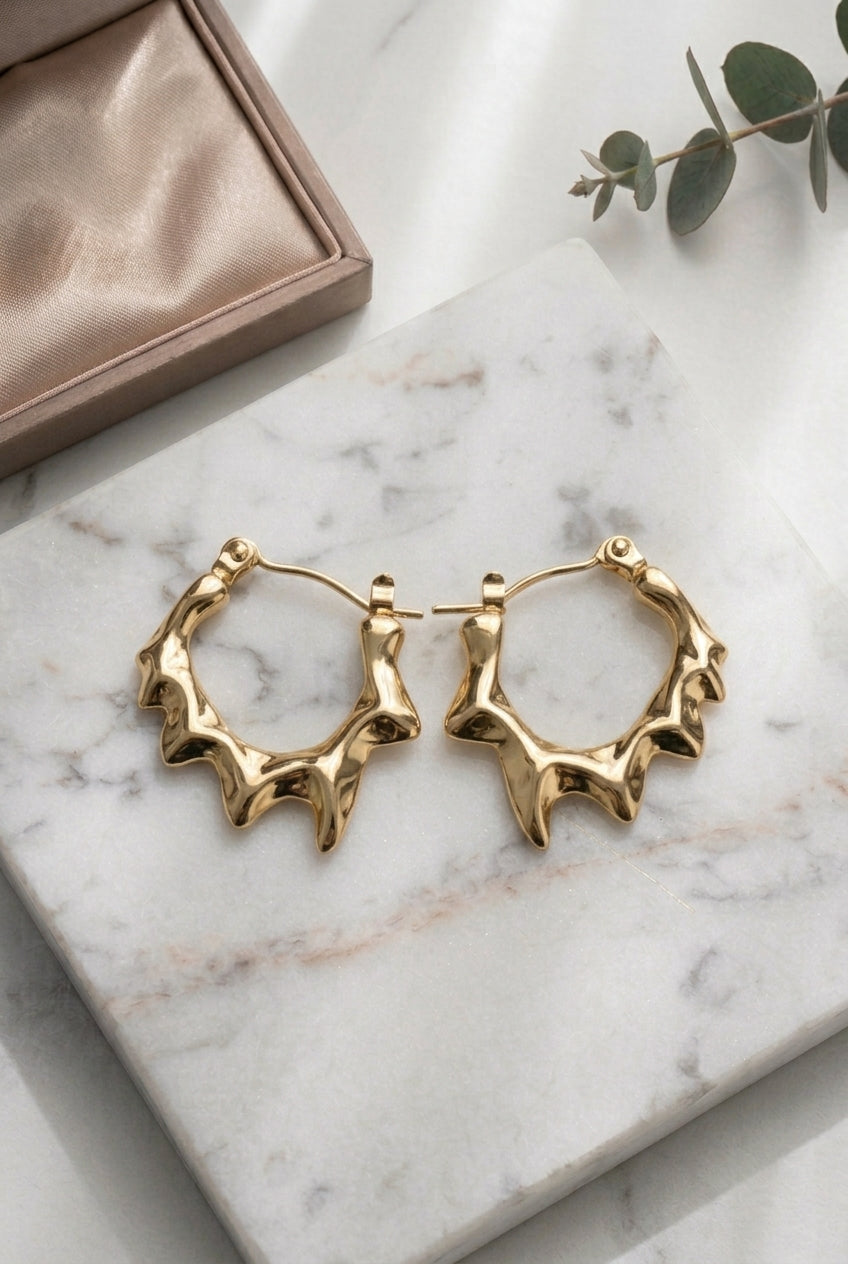 Sculpted Wave Gold Hoops