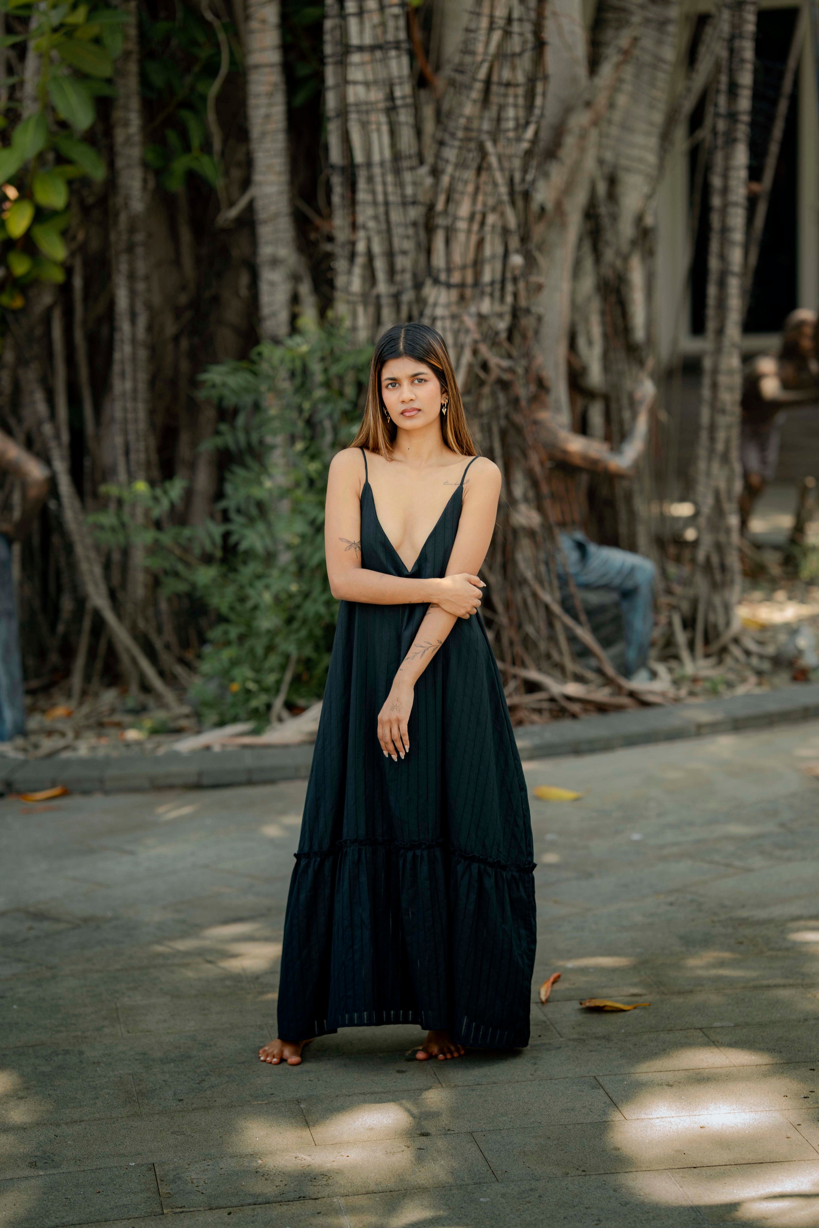 Noir Plunge Maxi Dress